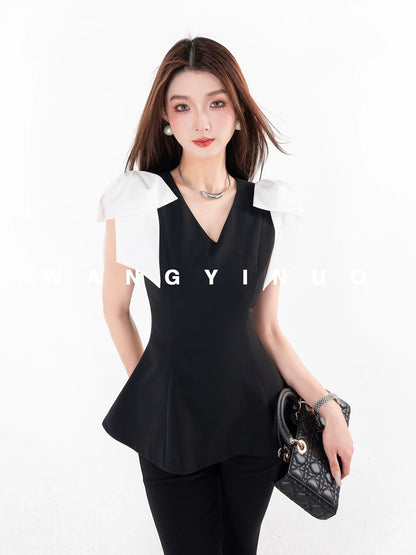 MD Yinuo [Dream Rose] 2025 Summer Old Money Style Breathable French Bowknot Slim Niche Top