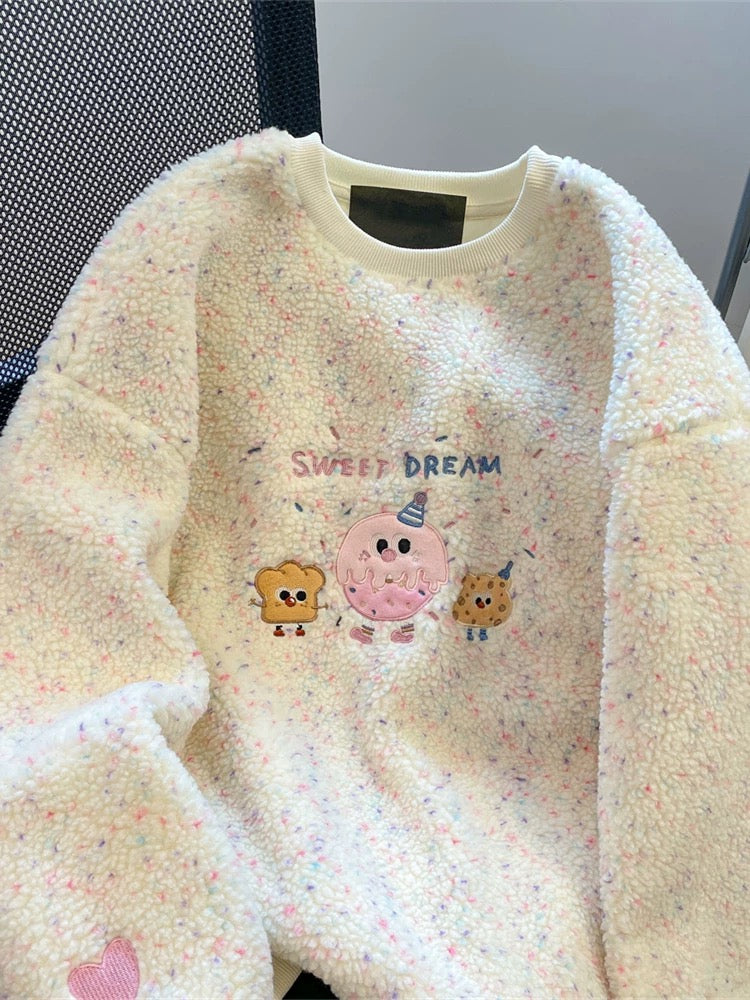 Autumn and winter thickened plush lambswool cute sweater female milk fufu sweet girl stylish age-reducing plush warm top
