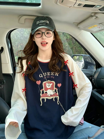 Women's Sweet Color-Block Raglan Long-Sleeve T-Shirt – New Autumn 2026 Collection: Loose, Slimming, Laid-Back Style Base Layer / Top (Trendy "Insta-Style")