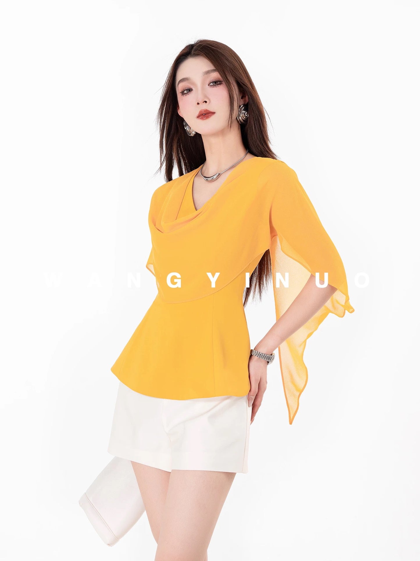 MD Yinuo [Summer Continuous] 2025 Summer New Tea Break Style Western French Slimming All-match Light Luxury Tops