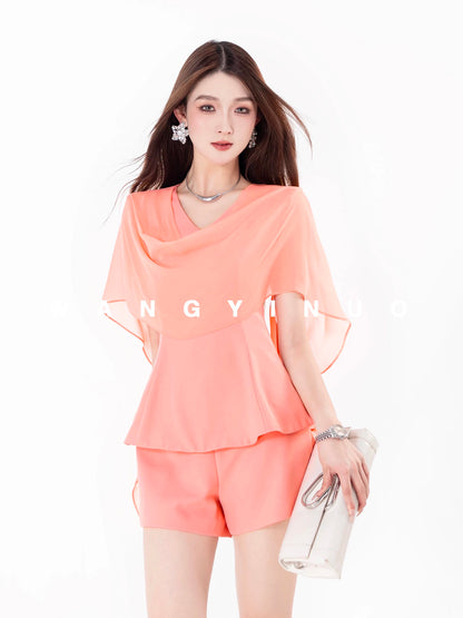 MD Yinuo [Summer Continuous] 2025 Summer New Tea Break Style Western French Slimming All-match Light Luxury Tops