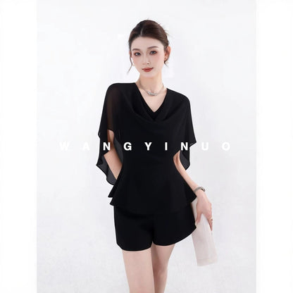 MD Yinuo [Summer Continuous] 2025 Summer New Tea Break Style Western French Slimming All-match Light Luxury Tops