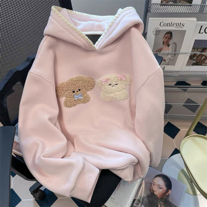 Korean lazy style flocking embroidered dog sweater women's spring and autumn age-reducing fashionable milk fufu cute hooded top