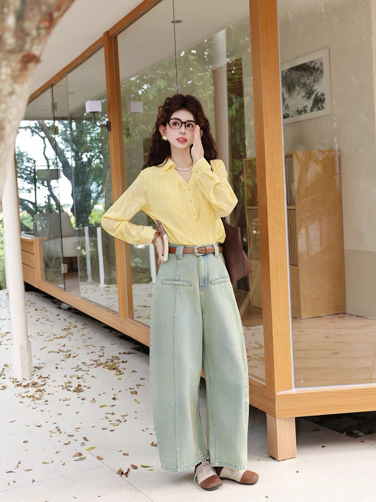 Chen Jiajie [Blues Wander] Retro High-Waisted Wide-Leg Jeans – Autumn 2026 Distressed Wash Loose-Fit Trousers