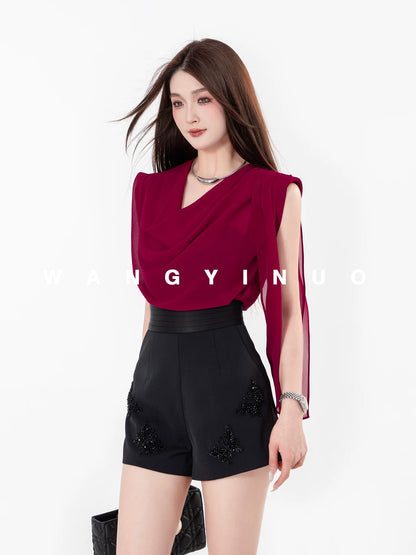 MD Yinuo [Sunset Orange Tone] 2025 Summer New Design French Slimming Versatile Top