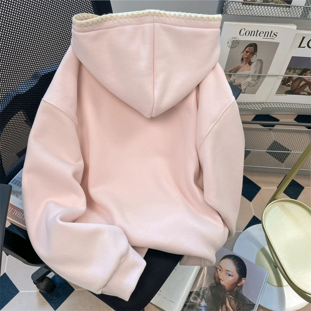 Korean lazy style flocking embroidered dog sweater women's spring and autumn age-reducing fashionable milk fufu cute hooded top