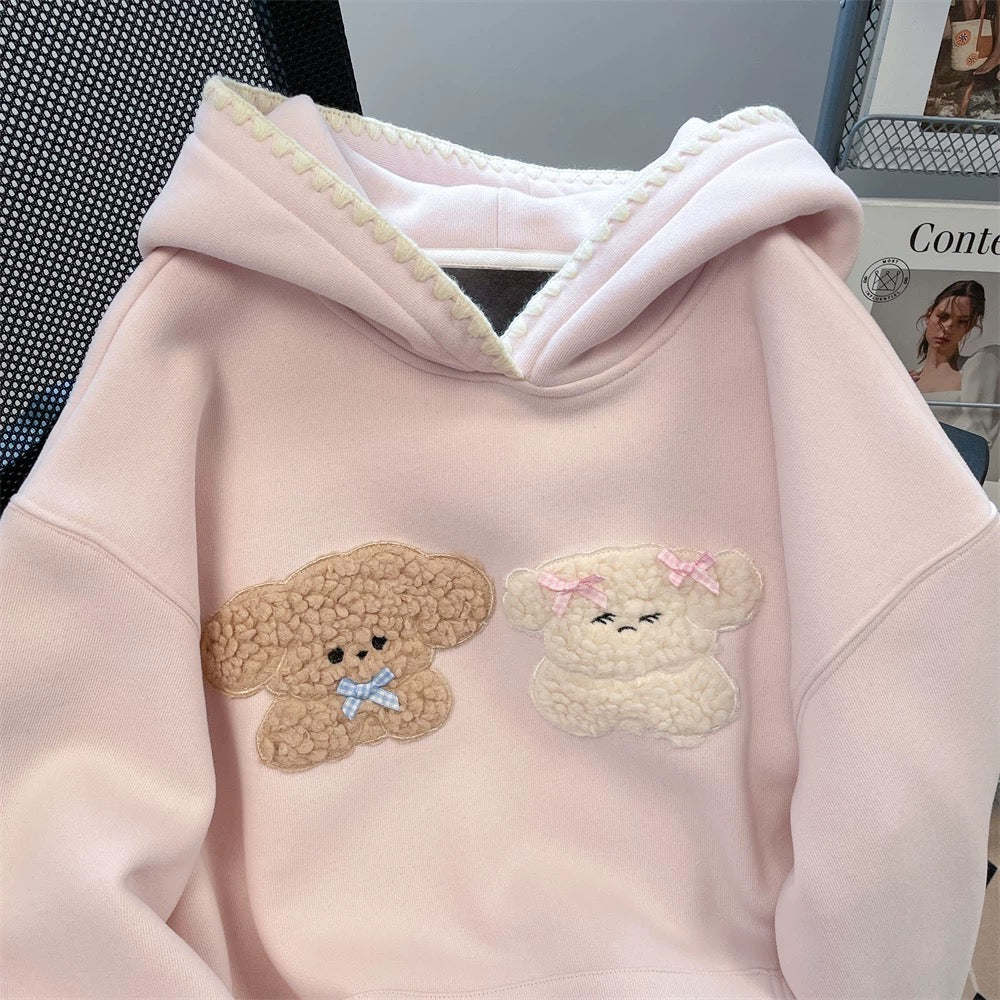 Korean lazy style flocking embroidered dog sweater women's spring and autumn age-reducing fashionable milk fufu cute hooded top