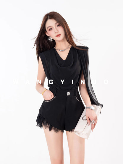 MD Yinuo [Sunset Orange Tone] 2025 Summer New Design French Slimming Versatile Top
