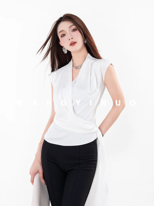 MD Yinuo [Luxury Brocade] 2025 Summer Slim Temperament Light Luxury Fashion All-match Design Niche Top