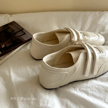 Social Pig ballet-style soft-soled Mary Jane shoes, new Korean style, versatile round toe, Velcro flat shoes