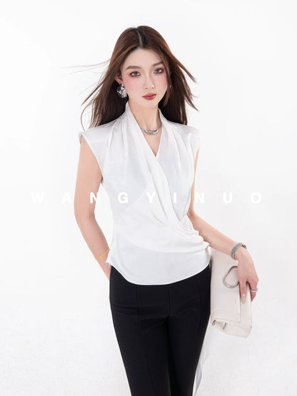 MD Yinuo [Luxury Brocade] 2025 Summer Slim Temperament Light Luxury Fashion All-match Design Niche Top