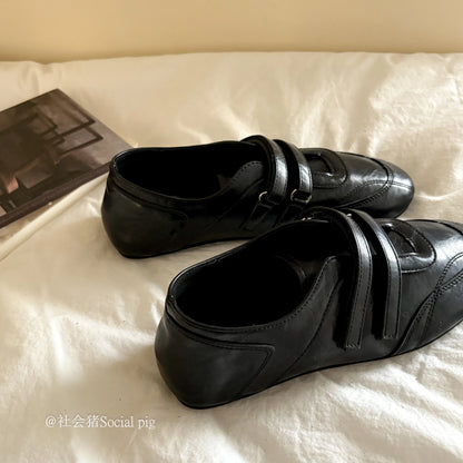 Social Pig ballet-style soft-soled Mary Jane shoes, new Korean style, versatile round toe, Velcro flat shoes