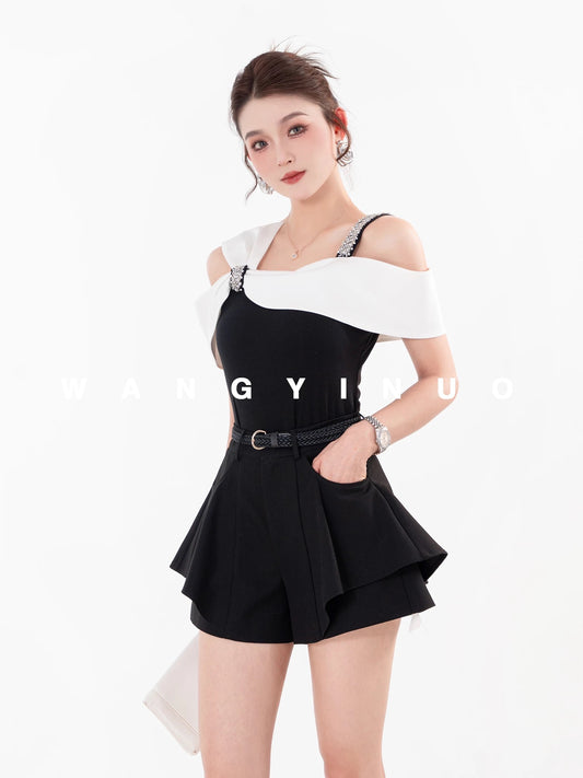 MD Yinuo [Contrast Color Girl] 2025 Summer New Design French Slimming Versatile Top