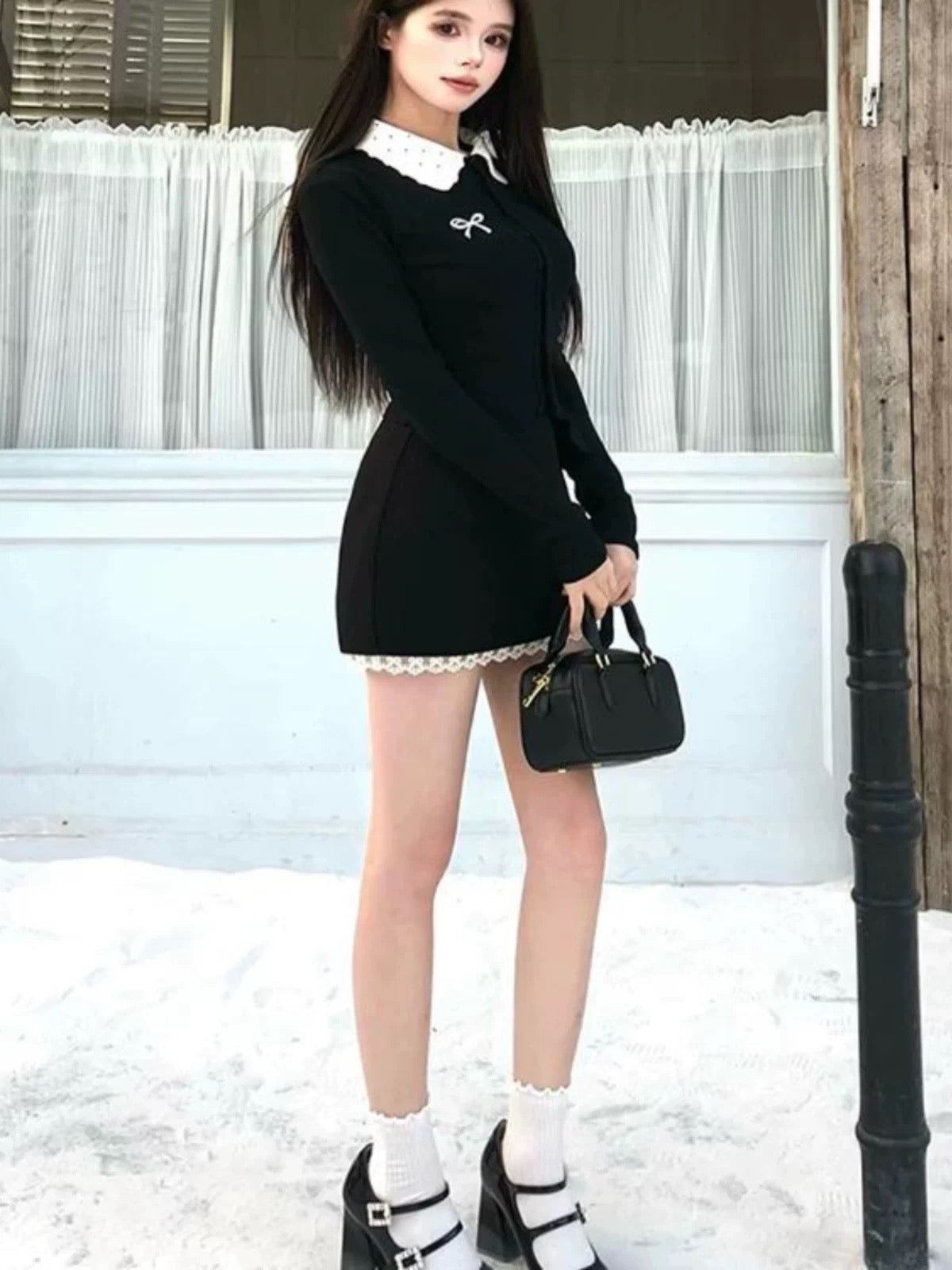 Pure lust hot girl knitted dress sub-suit with a niche design, a niche patchwork top and a short skirt, a complete set for spring wear