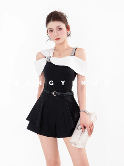 MD Yinuo [Contrast Color Girl] 2025 Summer New Design French Slimming Versatile Top