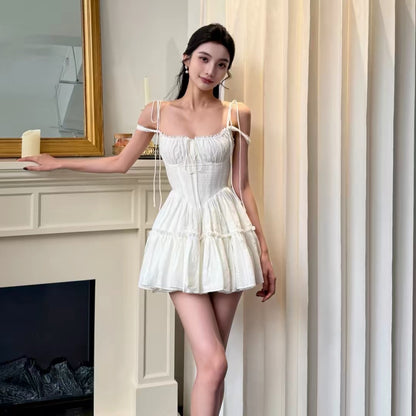 【JINGGUO Luxury】Niche French Lace Patchwork Tie Waist Slimming Sundress 7499