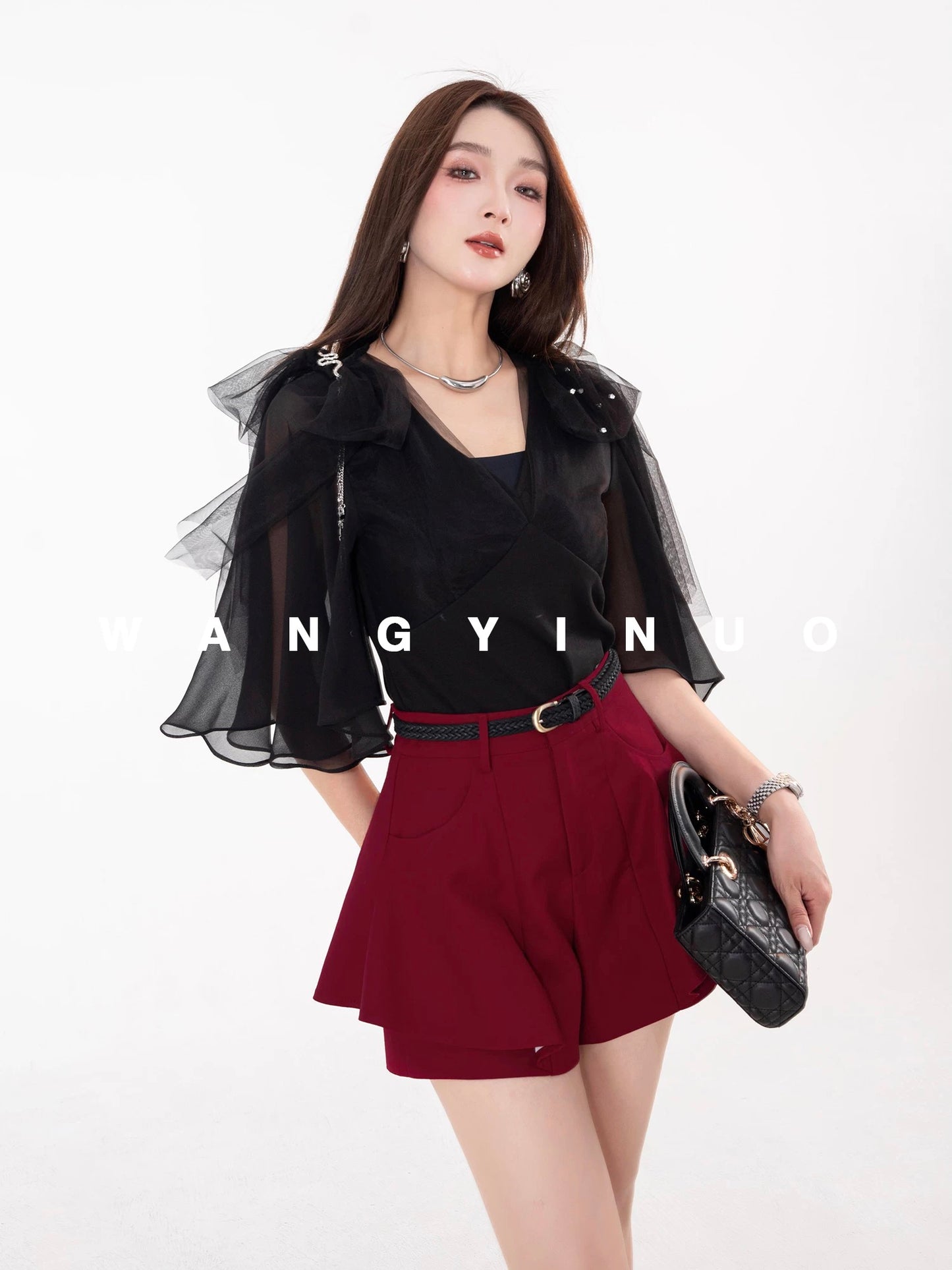 MD Yinuo [Tender and Charming] 2025 Summer Tea Break Style All-match Fashion French Style Waist Top Shirt