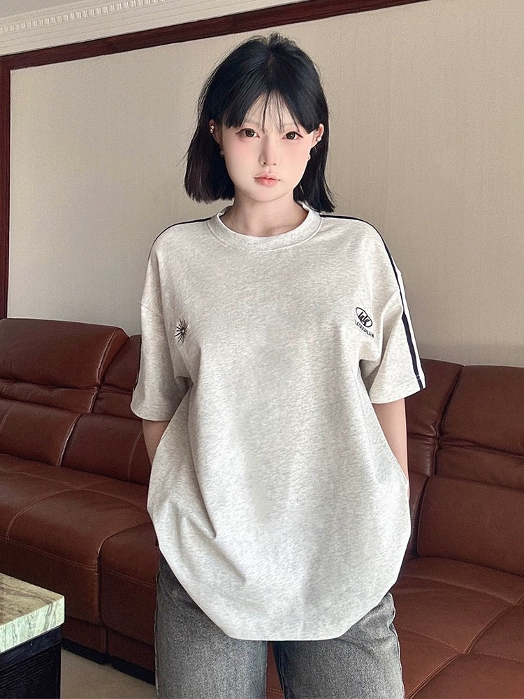 LK STORE LKOD2024 new summer LOGO splicing retro striped bottoming short-sleeved tee for men and women