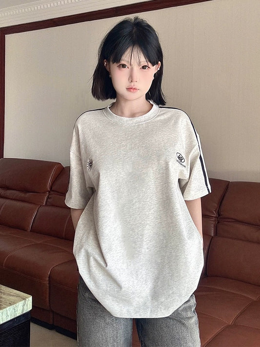 LK STORE LKOD2024 new summer LOGO splicing retro striped bottoming short-sleeved tee for men and women