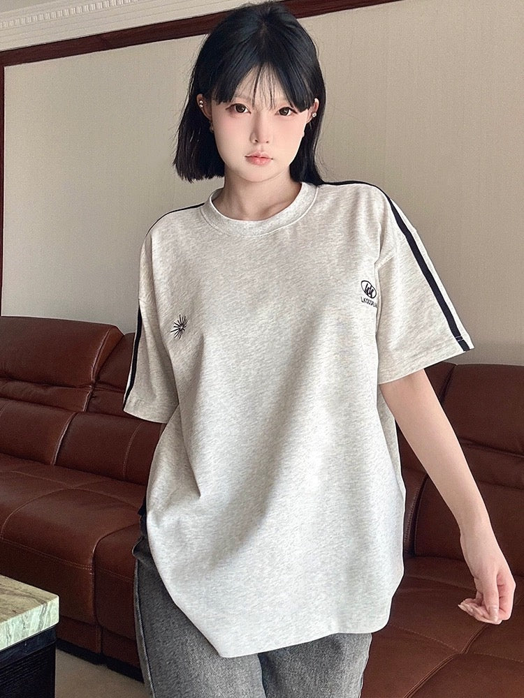 LK STORE LKOD2024 new summer LOGO splicing retro striped bottoming short-sleeved tee for men and women