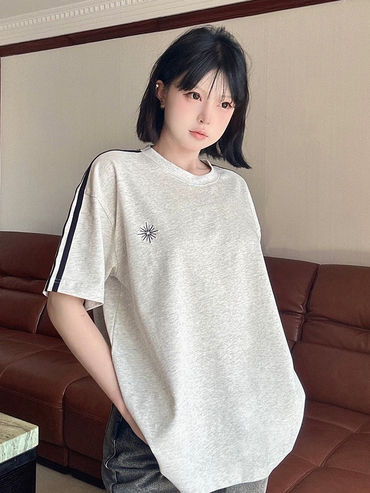 LK STORE LKOD2024 new summer LOGO splicing retro striped bottoming short-sleeved tee for men and women