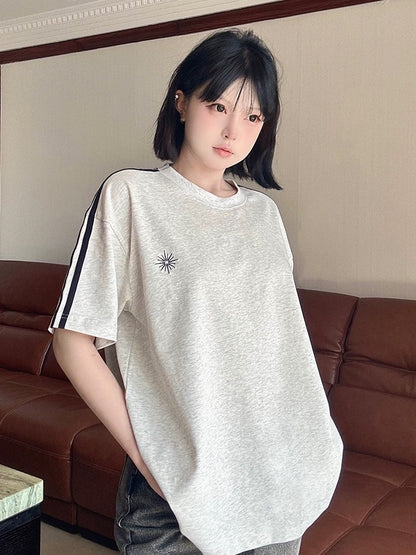 LK STORE LKOD2024 new summer LOGO splicing retro striped bottoming short-sleeved tee for men and women