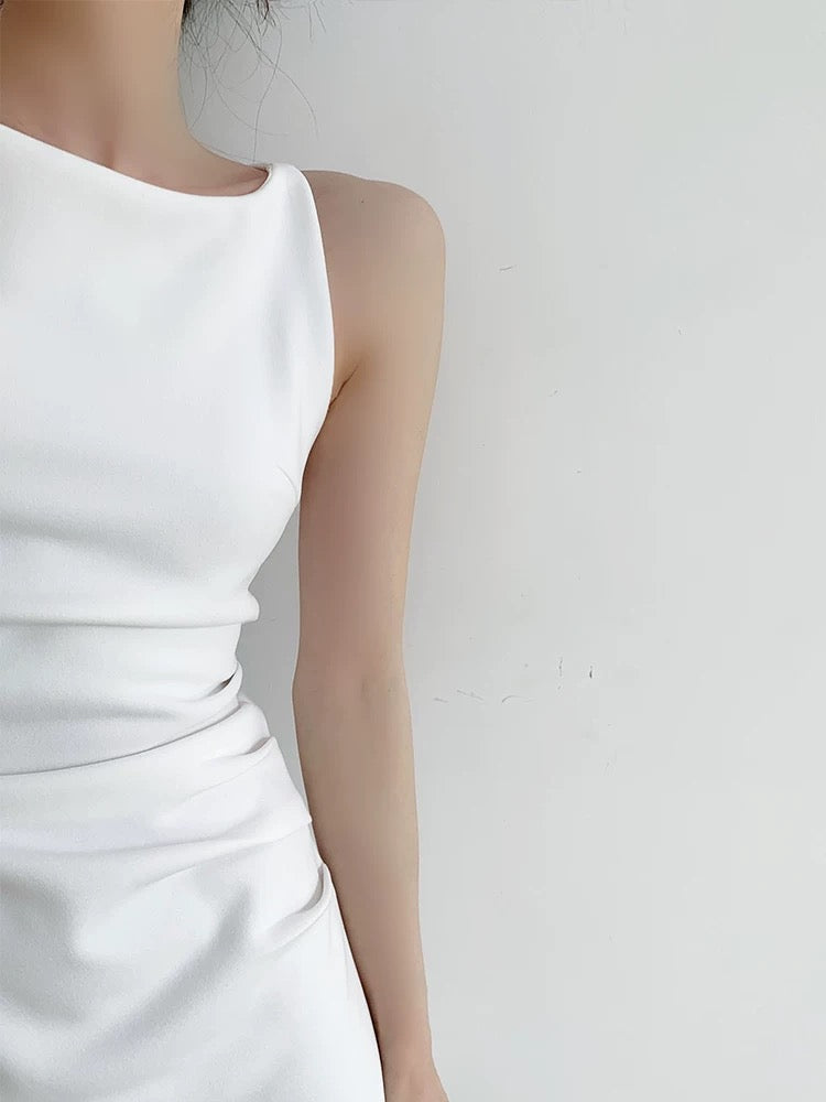 YAHI short French simple white one-shoulder sling dress temperament slim dress children