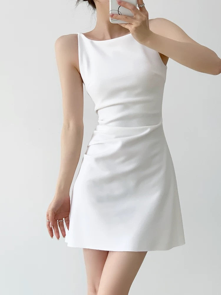 YAHI short French simple white one-shoulder sling dress temperament slim dress children