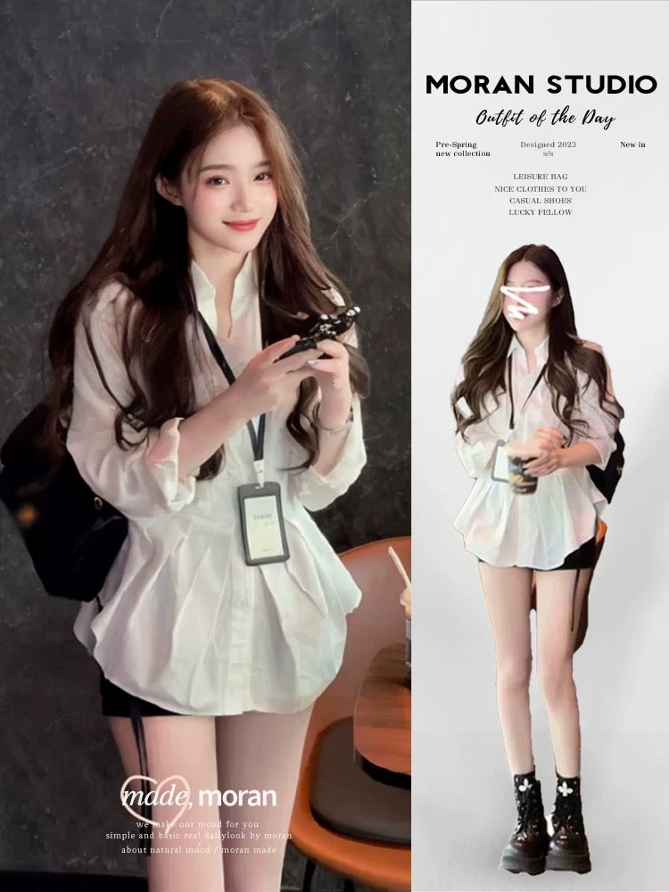 Niche unique and chic white top shirt for women, high-end, luxury, age-reducing and stylish spring 2025 new shirt
