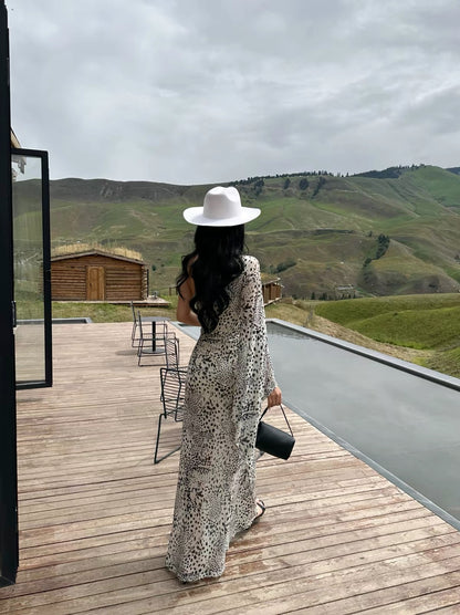 VENUIE Leopard Print One-Shoulder Maxi Dress – A Slim-Fit, Hip-Hugging Mermaid Style Offering an Effortless, Airy, and Vacation-Ready Look.