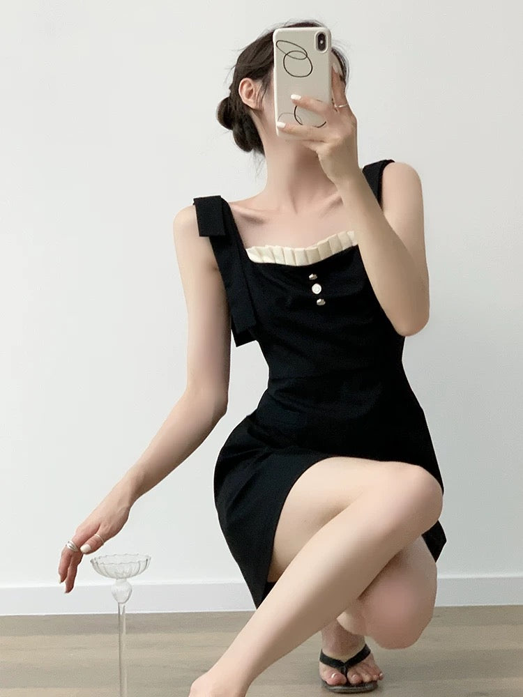 YAHI black suspender dress female 2025 summer new style small size sli –  Lee Nhi Boutique