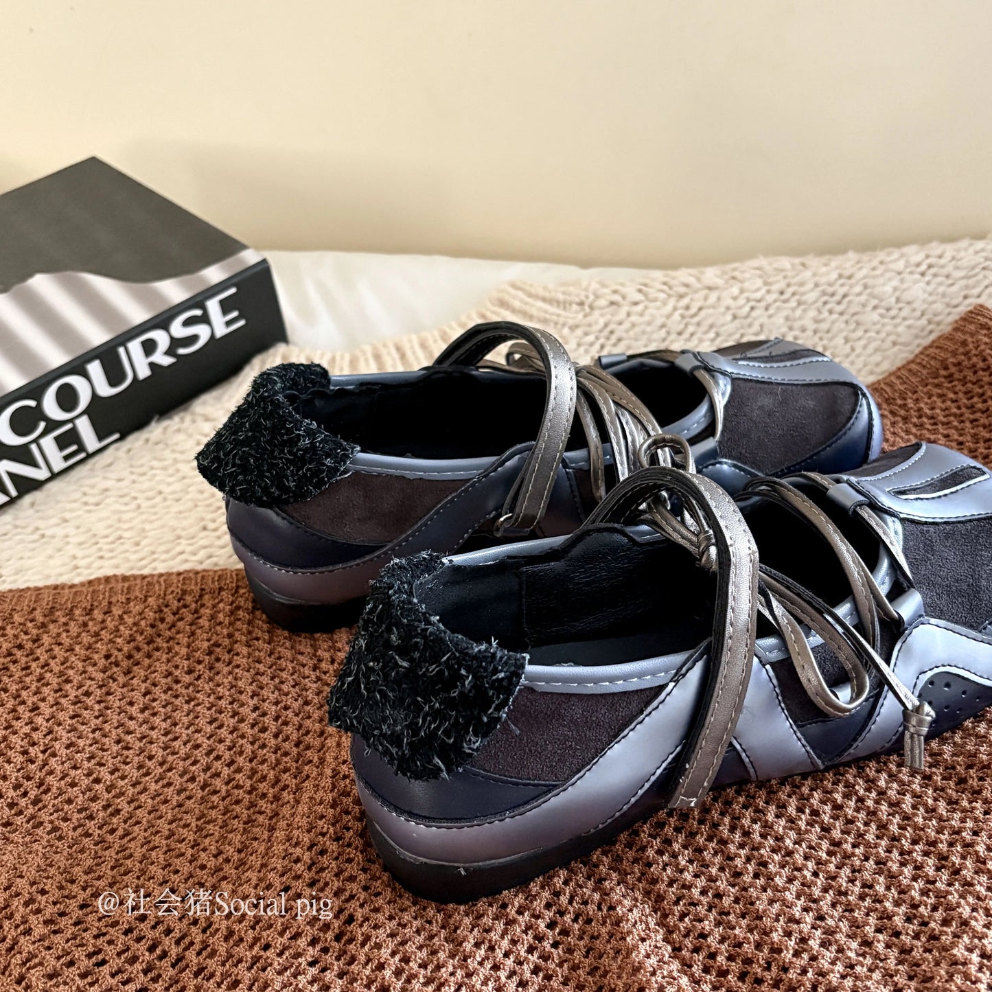 Social Pig French Square Toe Mary Jane Shoes Women's Shoes Spring and Autumn Matching Skirts Bow Ballet Flats