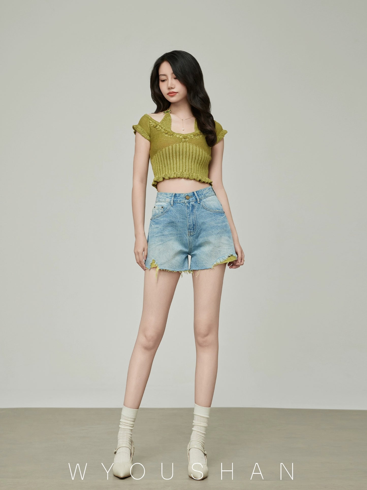 051 Wang Youshan denim shorts women's loose summer high-waisted hot pants new 2024 thin slimming a-line pants