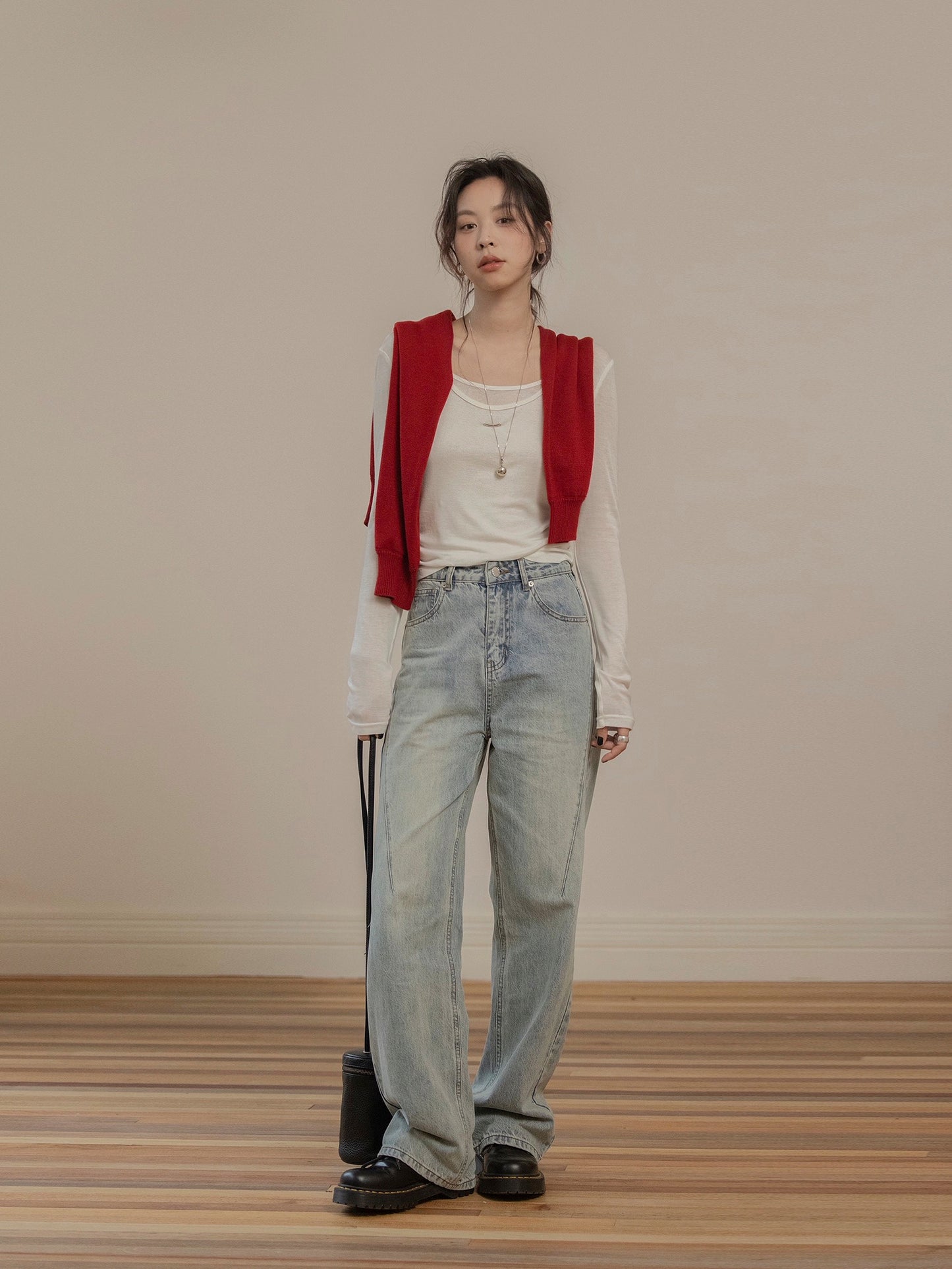 VNOOK layered two-piece bottoming shirt, high elasticity, slimming new top, high quality u-neck Tencel sweater for women