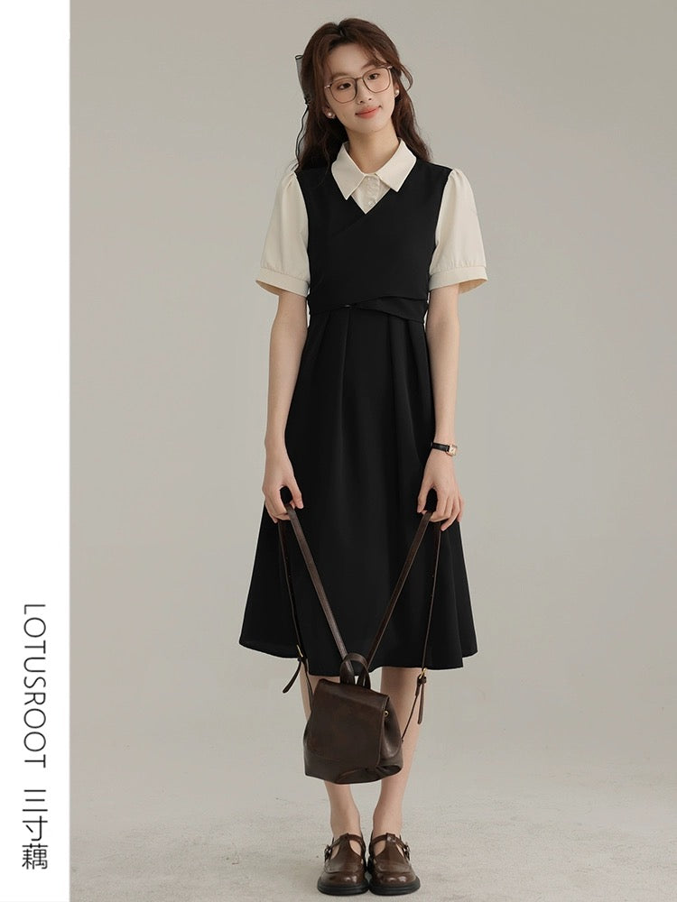 [Three-Inch Lotus Root] Summer postgraduate entrance exam re-examination short-sleeved dress female college style black teaching shirt skirt waist