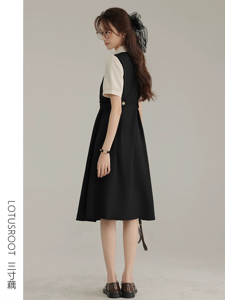 [Three-Inch Lotus Root] Summer postgraduate entrance exam re-examination short-sleeved dress female college style black teaching shirt skirt waist