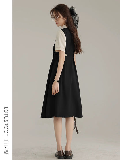 [Three-Inch Lotus Root] Summer postgraduate entrance exam re-examination short-sleeved dress female college style black teaching shirt skirt waist