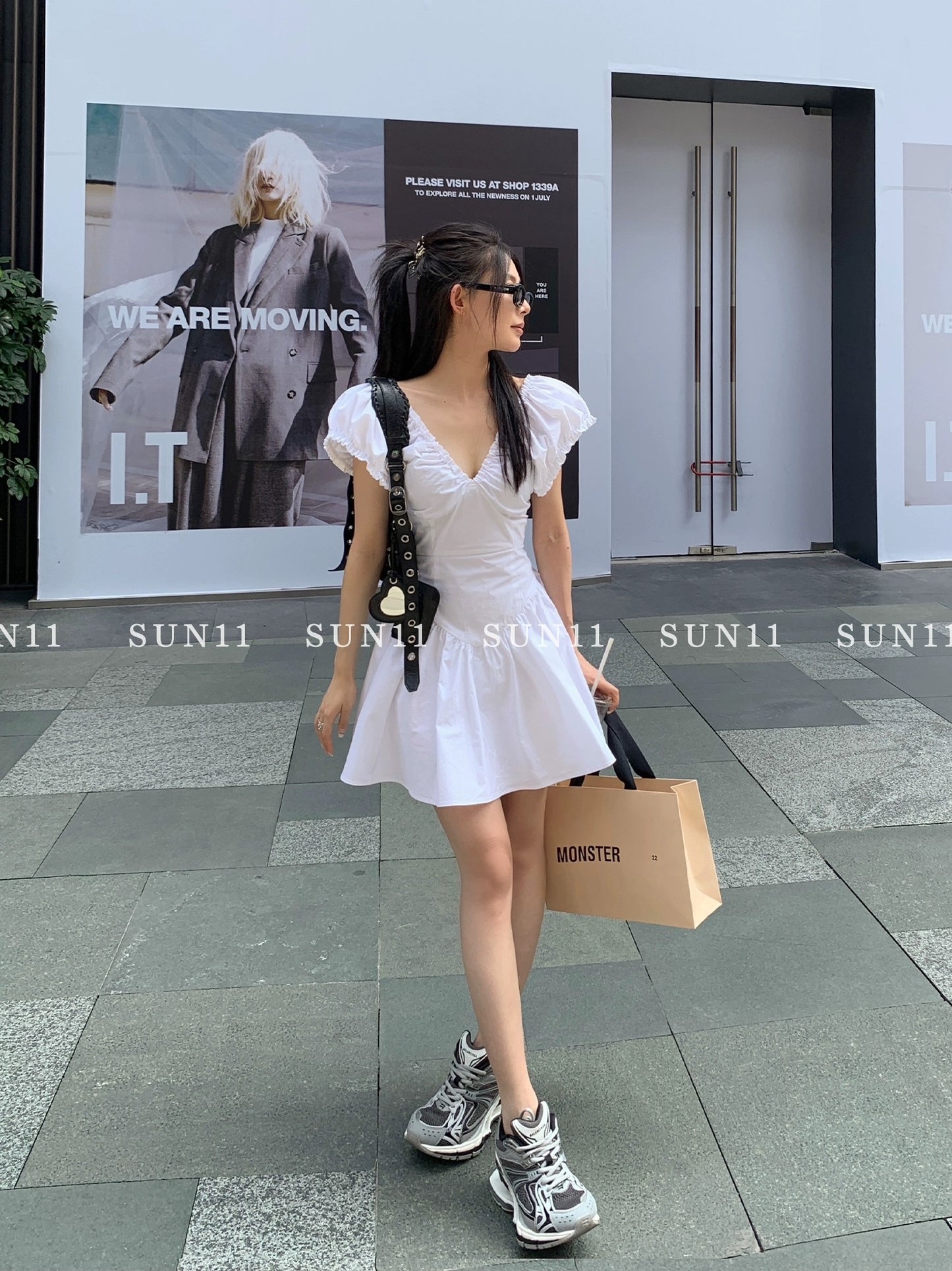 SUNONEONE French white dress for women summer high-end waist slimming sweet fairy princess skirt