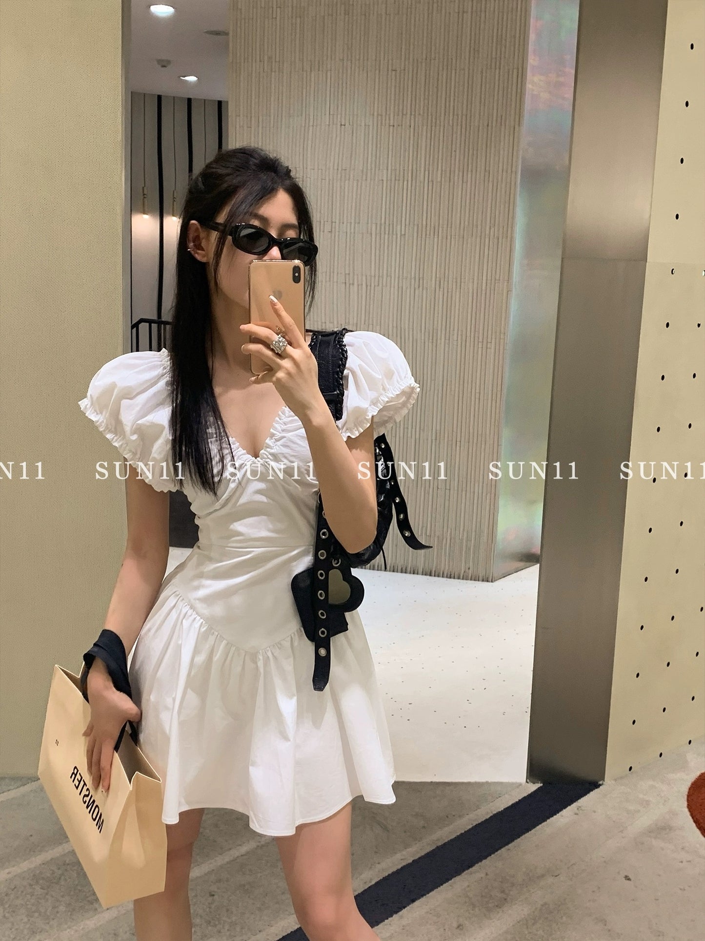 SUNONEONE French white dress for women summer high-end waist slimming sweet fairy princess skirt