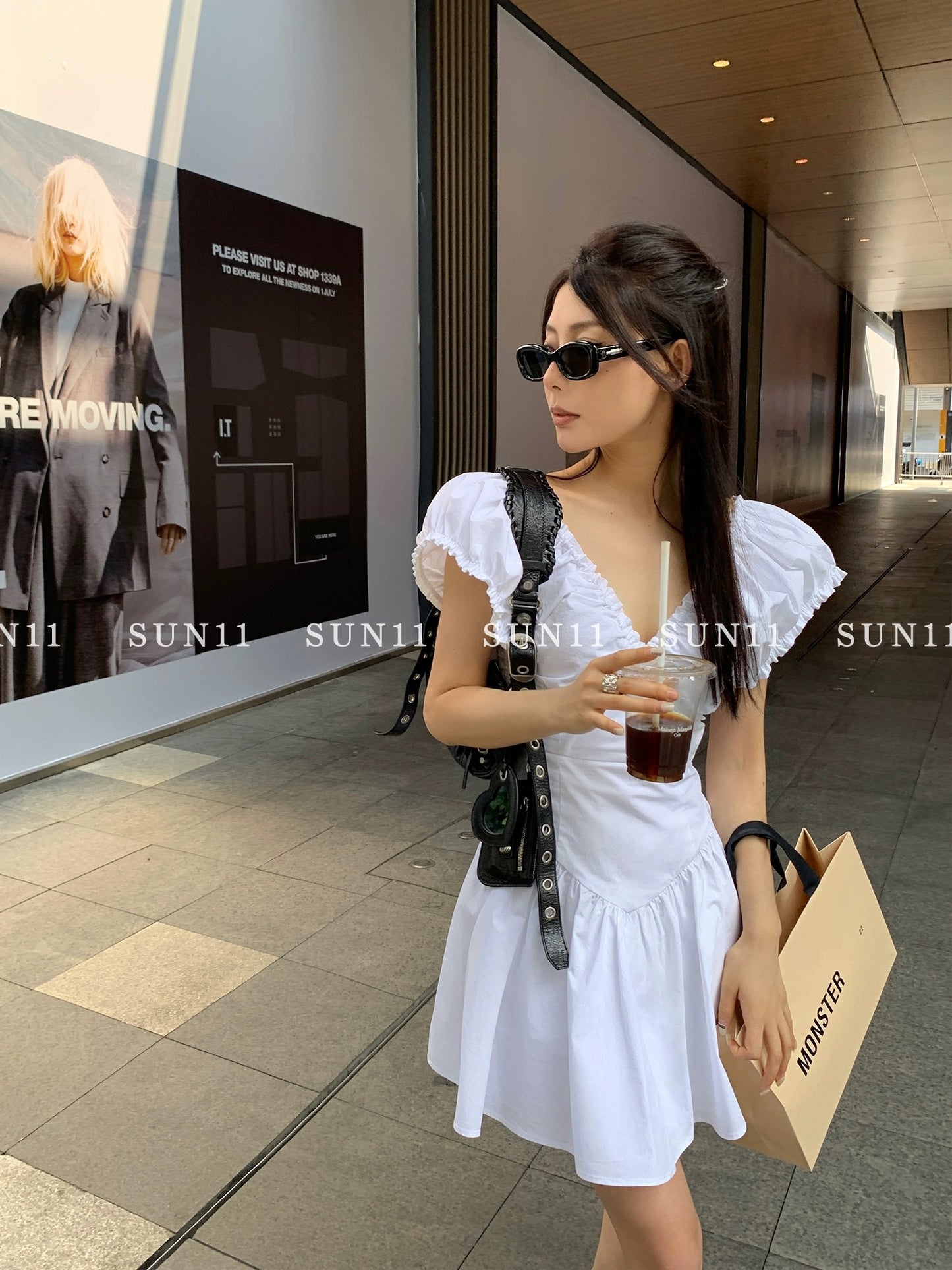 SUNONEONE French white dress for women summer high-end waist slimming sweet fairy princess skirt