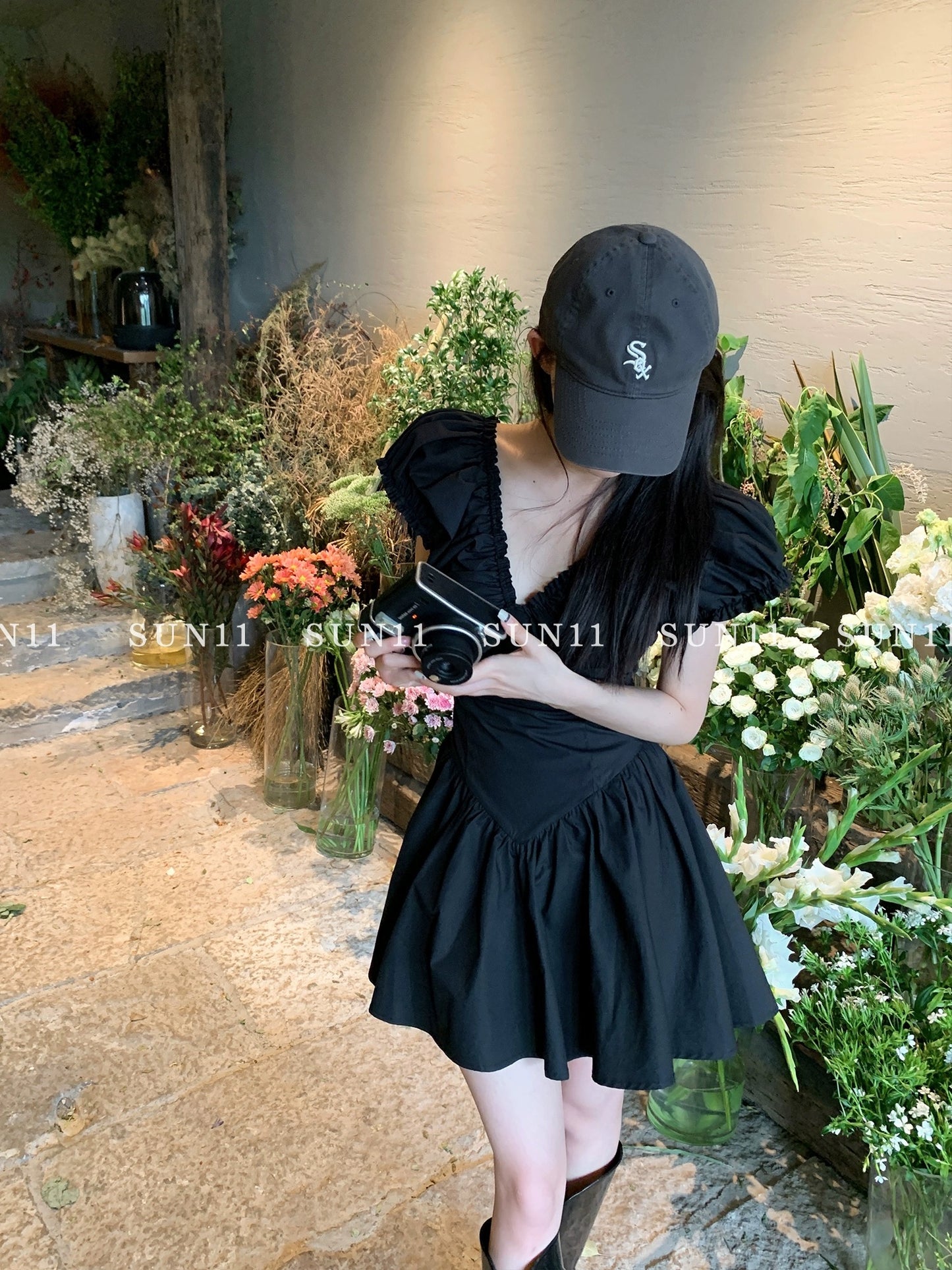 SUNONEONE French white dress for women summer high-end waist slimming sweet fairy princess skirt