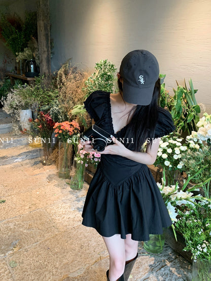 SUNONEONE French white dress for women summer high-end waist slimming sweet fairy princess skirt
