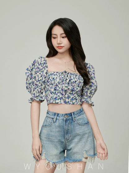 059 Wang Youshan Denim Shorts Women's Loose Summer High Waist Hot Pants New 2024 Thin Raw Edge A-Line Pants
