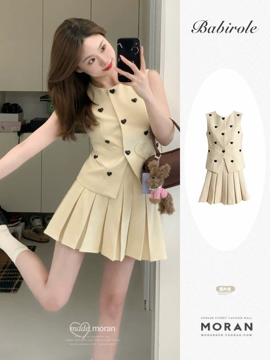 French style two-piece suit for women, suit, waistcoat, vest, pleated skirt, high-end temperament dress