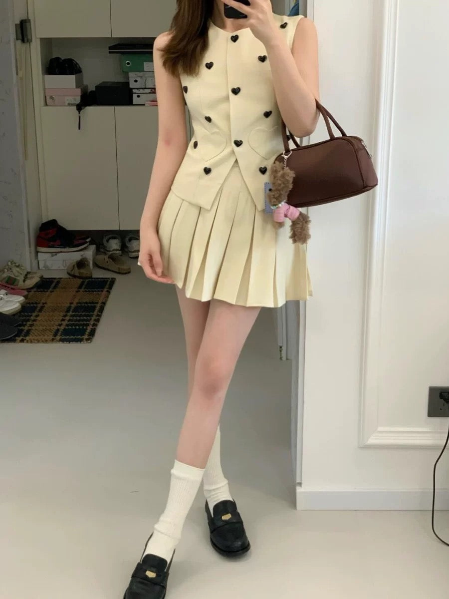 French style two-piece suit for women, suit, waistcoat, vest, pleated skirt, high-end temperament dress