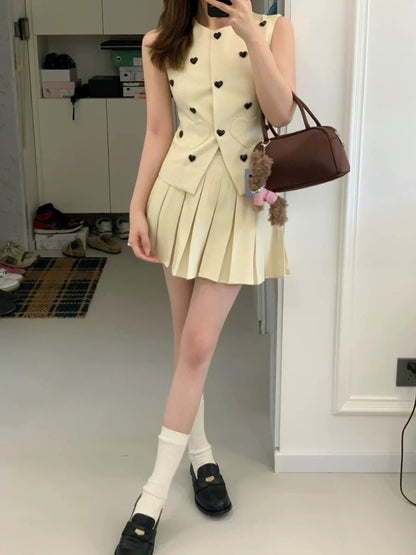 French style two-piece suit for women, suit, waistcoat, vest, pleated skirt, high-end temperament dress