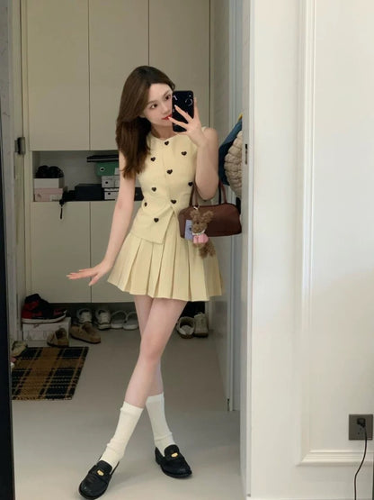 French style two-piece suit for women, suit, waistcoat, vest, pleated skirt, high-end temperament dress
