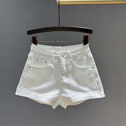 White hot girl high waist denim shorts female 2025 summer new simple versatile slim wide leg a hot pants ins