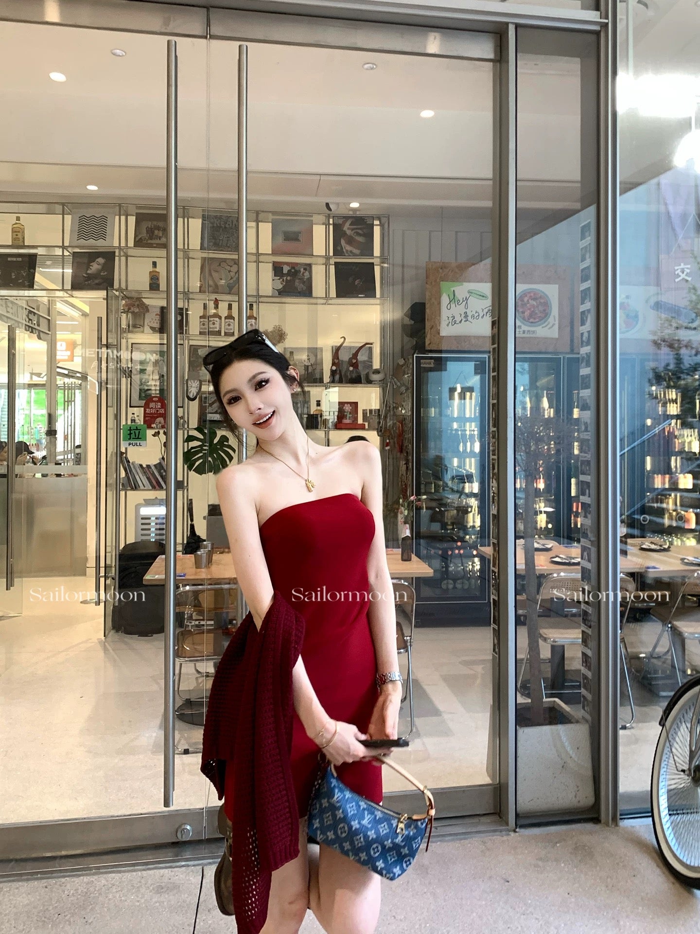 7.15/20 [Retro Girl] Retro red short slim waist tube top dress