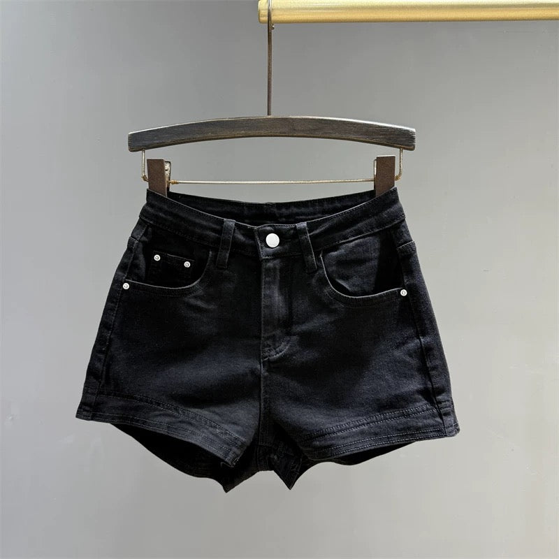 White hot girl high waist denim shorts female 2025 summer new simple versatile slim wide leg a hot pants ins